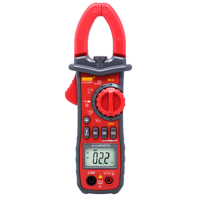 UA2008A AC csipeszmérő, Digitális csipeszmérő elektromos mérésekhez, Feszültség 2–600V, Áramerősség 2–600A, Ellenállás 200Ω–20MΩ, Csipesz nyitás 36 mm