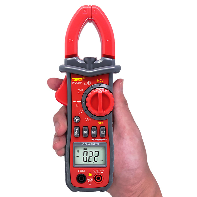UA2008A AC csipeszmérő, Digitális csipeszmérő elektromos mérésekhez, Feszültség 2–600V, Áramerősség 2–600A, Ellenállás 200Ω–20MΩ, Csipesz nyitás 36 mm