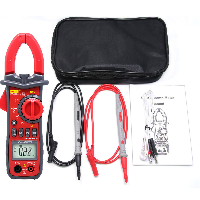 UA2008A AC csipeszmérő, Digitális csipeszmérő elektromos mérésekhez, Feszültség 2–600V, Áramerősség 2–600A, Ellenállás 200Ω–20MΩ, Csipesz nyitás 36 mm
