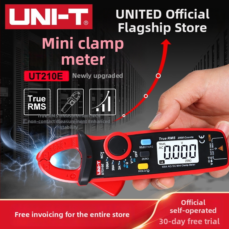 Uni-T UT210E Μίνι Ψηφιακό Κλιπ-Μετρητής Ρεύματος AC/DC – Κλιπ-Μετρητής, Πολυμέτρο, 200mV–600V, 2A–200A, 200Ω–20ΜΩ, ABS περίβλημα