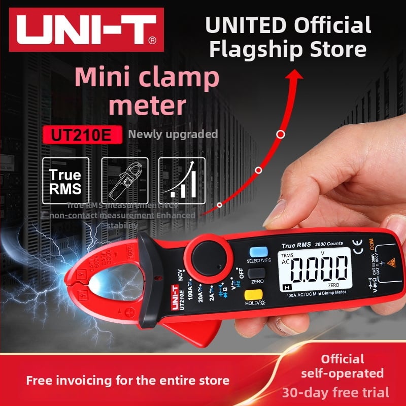 Uni-T UT210E Mini digitalni kliještni multimetar – AC/DC mjerenje struje, universalni mjerni uređaj, raspon 200mV–600V, 2A–200A, 200Ω–20MΩ, ABS kućište