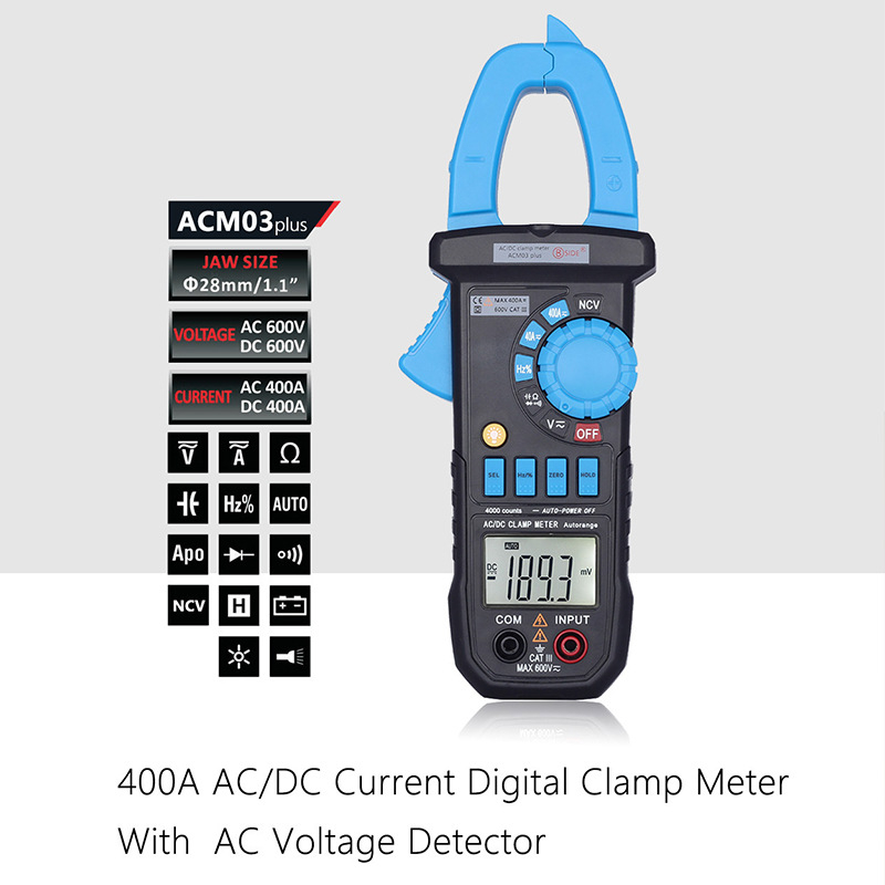 Digitalni kleštni multimetar ACM03PLUS, AC/DC ampermetar, automatski raspon, ručni kleštni mjerač, LCD zaslon