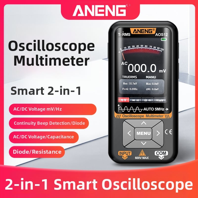 2-в-1 дигитален осцилоскоп и мултиметър AOS12, 1 канал, 48 MS/s, запис до 64 KB