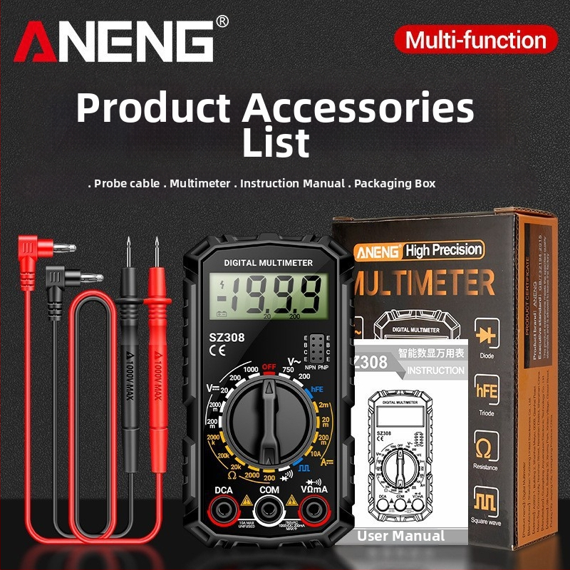 Multimetru digital portabil mini cu LCD – precizie înaltă, tester electric multifuncțional pentru uz casnic, studenți și profesioniști