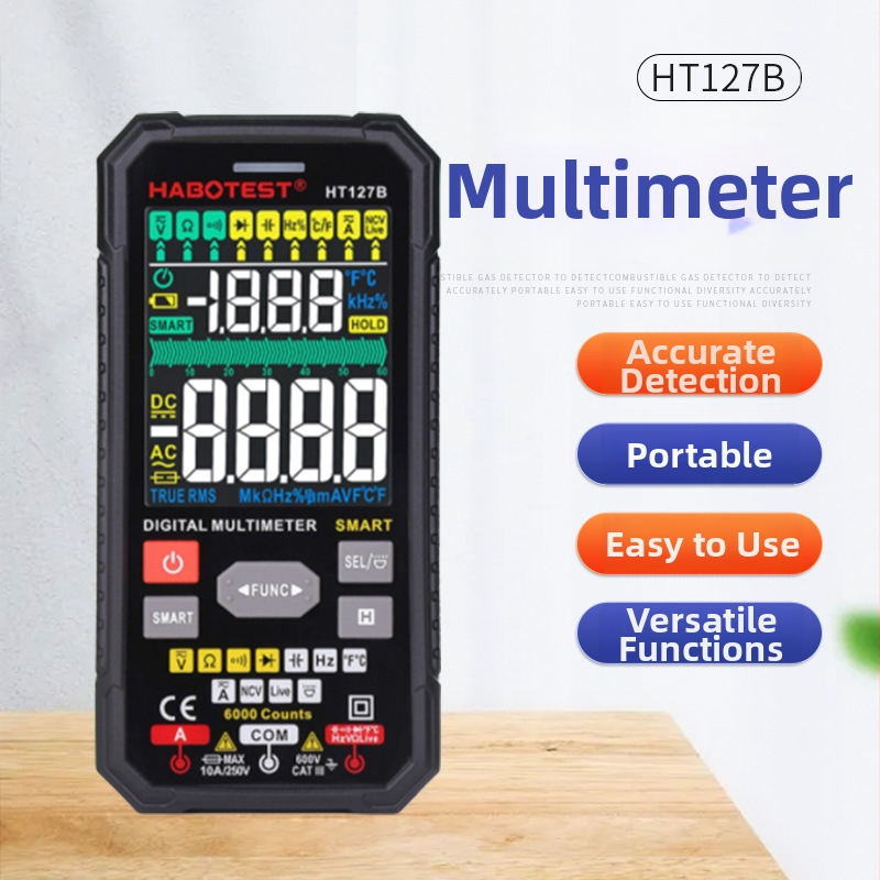 Habotest HT127B Digitálny Multimeter s Inteligentným Displejom, Vysoká Presnosť, Ochrana proti Spáleniu