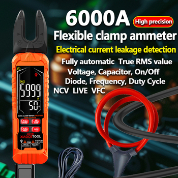 Xiaocetool U- alakú clamp multiméter, digitális AC/DC mérés, 6000A rugalmas áramfogó