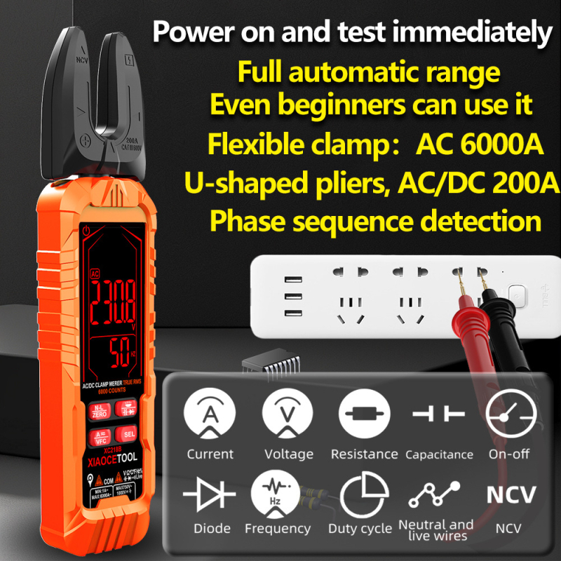 Xiaocetool U- alakú clamp multiméter, digitális AC/DC mérés, 6000A rugalmas áramfogó