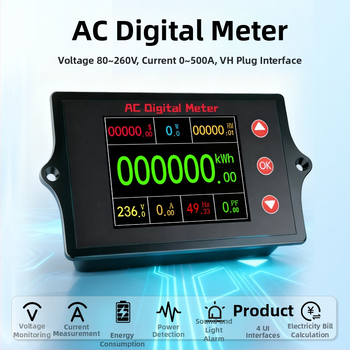 Peacefair Viacfunkčný AC Napätie a Prúd Merací Prístroj s Digitálnym Displejom, Monitorovanie Výkonu, Frekvencia, Merač Energie