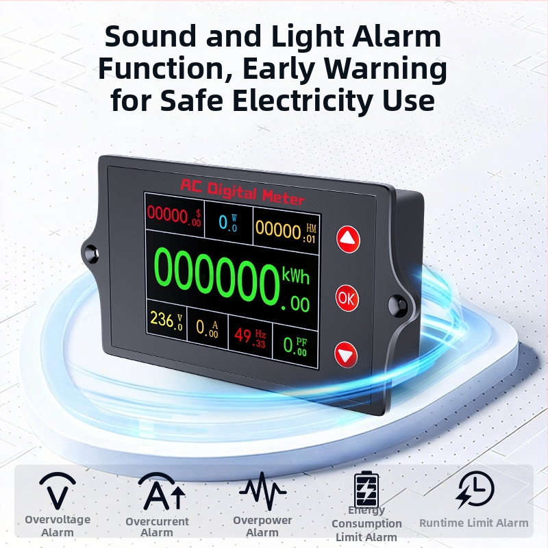 Peacefair Viacfunkčný AC Napätie a Prúd Merací Prístroj s Digitálnym Displejom, Monitorovanie Výkonu, Frekvencia, Merač Energie