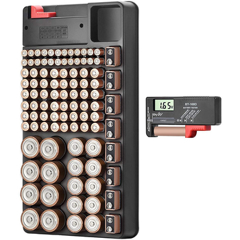 Digitális feszültségmérő készülék 98-cellás akkumulátor tároló dobozzal, kivehető feszültségdetektorral; mérési tartomány: 1,5–9 V; bemeneti feszültség: általános; környezeti hőmérséklet 0–40°C