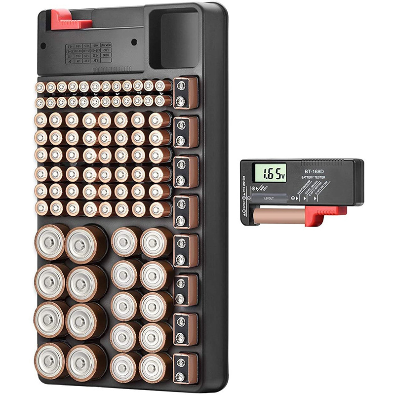 Digitális feszültségmérő készülék 98-cellás akkumulátor tároló dobozzal, kivehető feszültségdetektorral; mérési tartomány: 1,5–9 V; bemeneti feszültség: általános; környezeti hőmérséklet 0–40°C