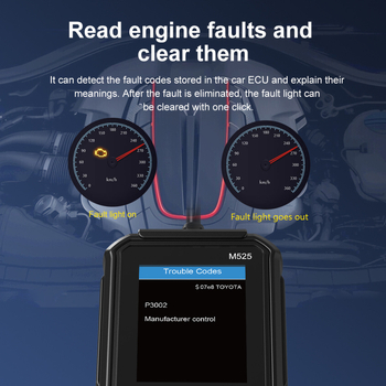 OBD2 Инструмент за диагностика на двигателни неизправности, модел M525, 9-16V, -20°C до 65°C, съвместим с всички модели