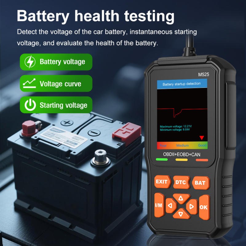 OBD2 Инструмент за диагностика на двигателни неизправности, модел M525, 9-16V, -20°C до 65°C, съвместим с всички модели
