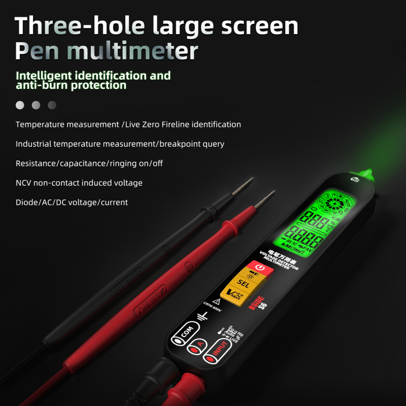 BSIDE S6X digitalni pen-multimetar s mjerenjem struje, kapaciteta, temperature i napona; pozadinsko osvjetljenje; CAT III 600V