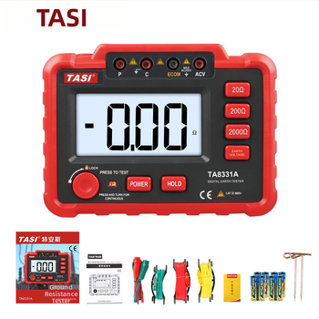 Zemný odpor tester TA8331A s meraním zemného napätia, vysokopresný digitálny displej, napájanie batériami (8× AA)