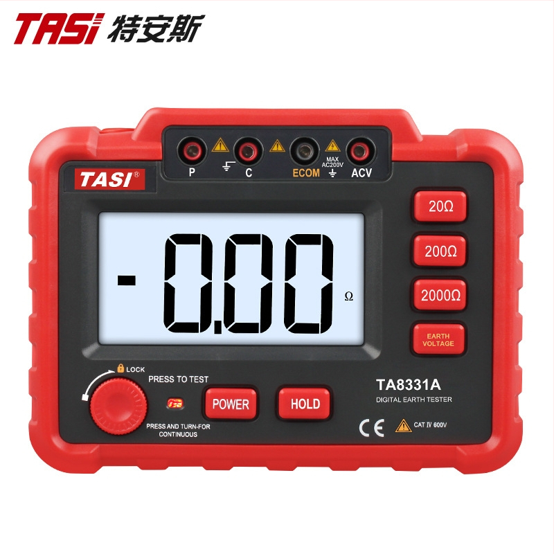 Zemný odpor tester TA8331A s meraním zemného napätia, vysokopresný digitálny displej, napájanie batériami (8× AA)