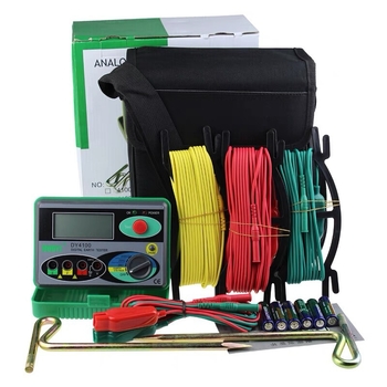 Instrument de măsurare a rezistenței de împământare cu indicator DY4100, interval de măsură 1, alimentat cu baterii