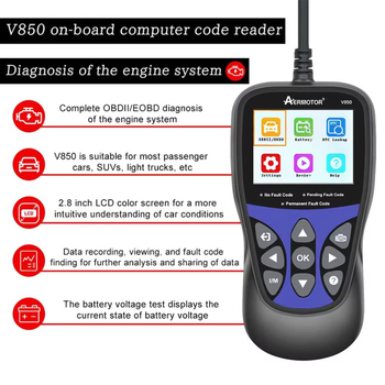 V850 OBD2 skener s testerom baterije, EOBD/CAN čitač kodova motora