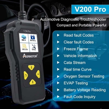 Automobilski detektor kvarova V200PRO od Aer – ELM327 OBD čitač kodova, napajanje 12–24V, provjera baterije, radna temperatura 56