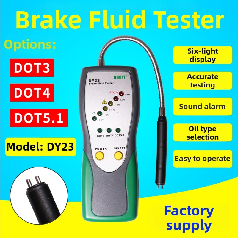 Тестер за спирачна течност, модел Dy23, 9V захранване, работна температура -20°C до 50°C, детектор за качество на спирачна течност