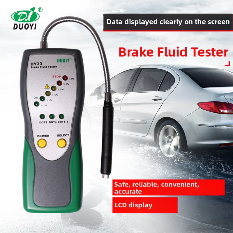Тестер за спирачна течност, модел Dy23, 9V захранване, работна температура -20°C до 50°C, детектор за качество на спирачна течност