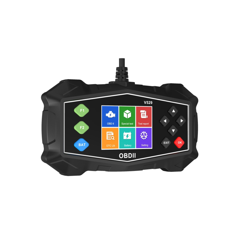 V529 OBD2 skener – Detektor kvara automobila za motor, prijenos, bateriju i ispušni sustav; napajanje 6V; radna temperatura −20 do 50°C
