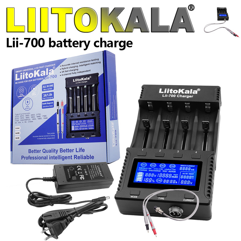 Liitokala többfunkciós akkumulátor töltő belső ellenállás mérővel – az akkumulátor kapacitásának kimutatása; bemenet AC 100-240V; kimenet DC 4.2V 3A