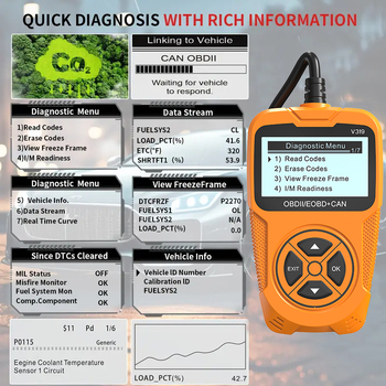 Ръчно устройство за диагностика на автомобилни кодове, модел V319, съвместимо с OBD2, захранване 8-36V, работна температура 0-50°C
