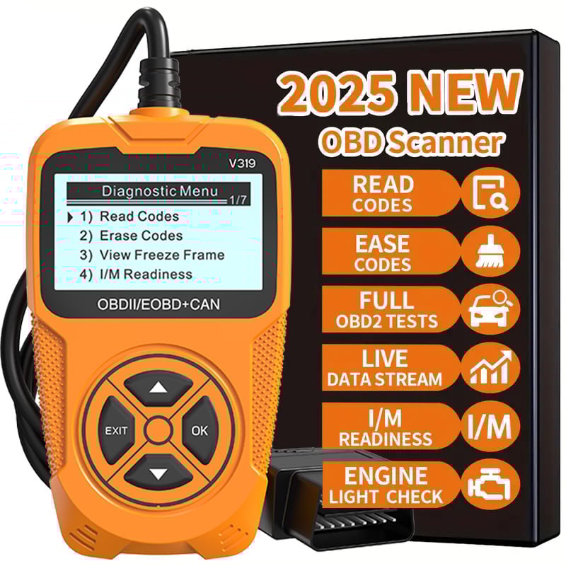 Ръчно устройство за диагностика на автомобилни кодове, модел V319, съвместимо с OBD2, захранване 8-36V, работна температура 0-50°C