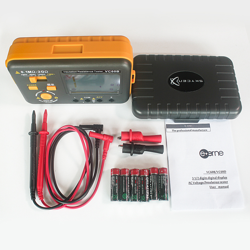 VC60B tester digital de izolație în megohmi, pentru sisteme fotovoltaice, tensiune înaltă, alimentare cu 6 baterii AA