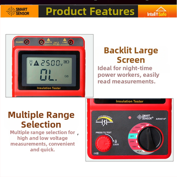 AR907A+ digitálny vysokonapäťový megohmmetr na meranie izolačného odporu, testovacie napätie 2500V, presnosť ±5%