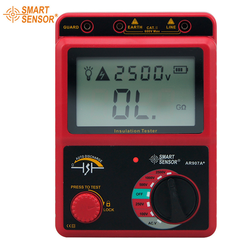 AR907A+ tester digital pentru rezistența izolației, megohmmeter de înaltă tensiune, 2500V test, precizie ±5%