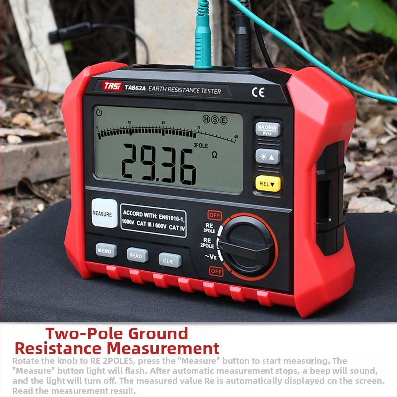 TA862A Merač uzemňovacieho odporu a napätia – Vysoko presný digitálny displej – Napájanie: batéria 8×5