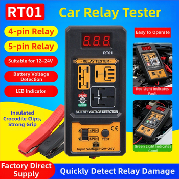 RT01 Diagnostický tester relé pre vozidlá, 12V–24V, štyri a päť pinov, digitálny displej, analyzátor relé