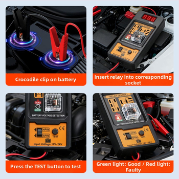 RT01 Diagnostický tester relé pre vozidlá, 12V–24V, štyri a päť pinov, digitálny displej, analyzátor relé