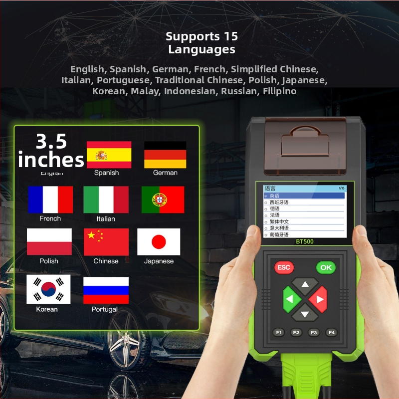 BT500 Όργανο Διάγνωσης Βλαβών Αυτοκινήτου για αυτοκίνητα και μοτοσικλέτες, Μετρητής Μπαταρίας 12–24V, Ιδιωτική Ετικέτα, -10 έως 40°C