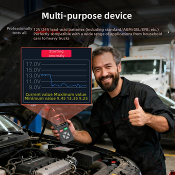 Όργανο διάγνωσης μπαταριών αυτοκινήτων – 12/24V, Bt105, Ανάλυση βλαβών μπαταρίας, Συμβατό με αυτοκίνητα, μοτοσικλέτες και φορτηγά