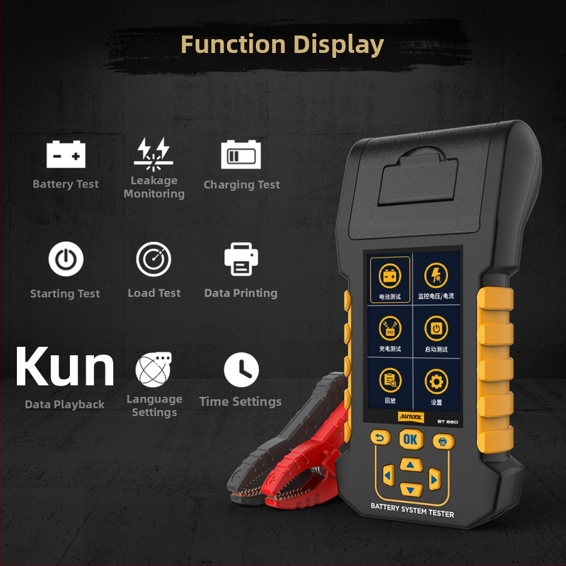 BT880 automobilový diagnostický prístroj pre batérie – test kapacitného zaťaženia a test úniku, 12–24 V, pre všetky modely
