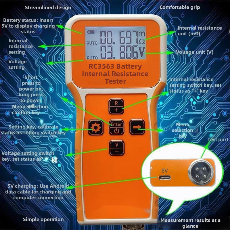 RC3563 merač vnútorného odporu pre batérie z ternárnych lítiových/LiFePO4, články 18650 a 21700, verzia 16.8