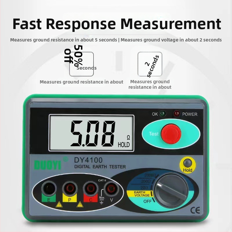 One More DY4100 Digitálny merací prístroj uzemňovacieho odporu – Pre profesionálne, študentské a domáce použitie