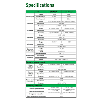 DC električno opterećenje 200W za test kapacitnog pražnjenja i starenja baterije ET5406A+