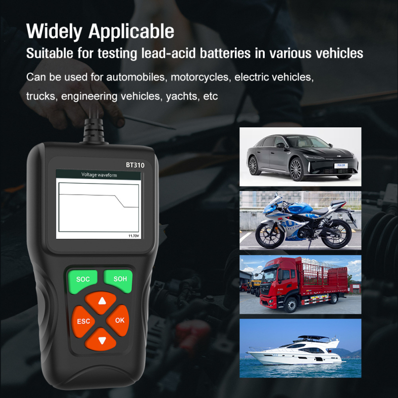 BT310 Auto baterija dijagnostički tester s detekcijom OBD2, 9–35V, -20°C do 60°C