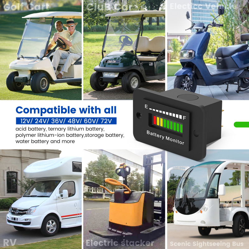 Display napona baterije za golf kart, kompatibilan s 12V/24V/48V/60V/72V, IP65 otporan na prašinu i vodu, marka OBDMonster