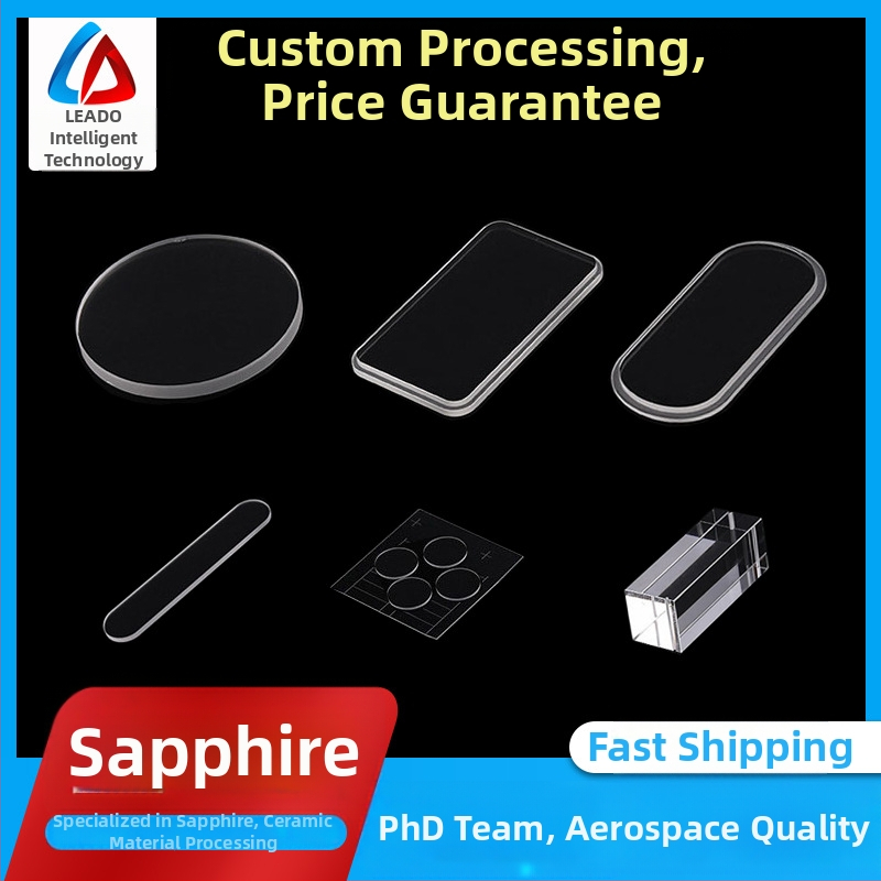 Safírové sklo šošovka — prispôsobená plochá filtra plocha pre vedenie svetla a šírenie svetla; model LD-01-002; tvar: prispôsobiteľný; hrúbka: prispôsobiteľná; materiál: safírové sklo