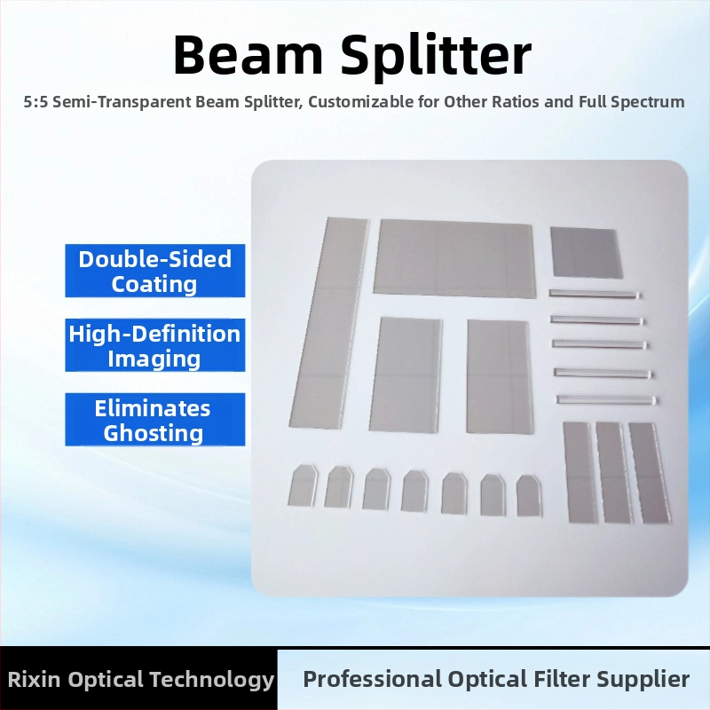 FG002 Rozdeľovač lúčov s povlakom, 55% prenos, polopriesvitný/polopriechodný, optické sklo, hrúbka 0,2–3 mm, tvary: obdĺžnik, kruh alebo prispôsobiteľný