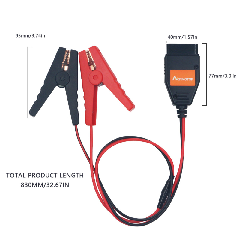 Detektor automobila — AERMOTOR Aer klips za bateriju, 12V, radna temperatura 56°C, ECU/OBD2 priključak, zaštita od prekida napajanja, memorijski kabel