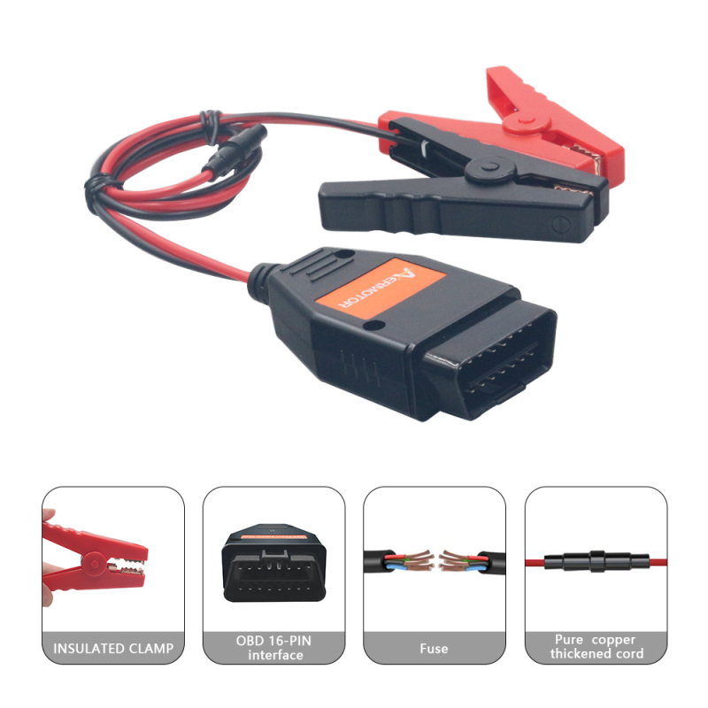 Detektor automobila — AERMOTOR Aer klips za bateriju, 12V, radna temperatura 56°C, ECU/OBD2 priključak, zaštita od prekida napajanja, memorijski kabel