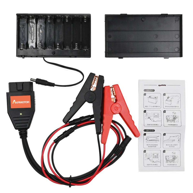 Detektor automobila — AERMOTOR Aer klips za bateriju, 12V, radna temperatura 56°C, ECU/OBD2 priključak, zaštita od prekida napajanja, memorijski kabel