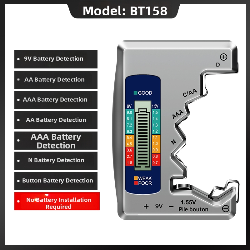 BT158 Detektor sily batérie – Digitálny LCD displej, meranie zostávajúcej energie, tester napätia a kapacity pre univerzálnu batériu