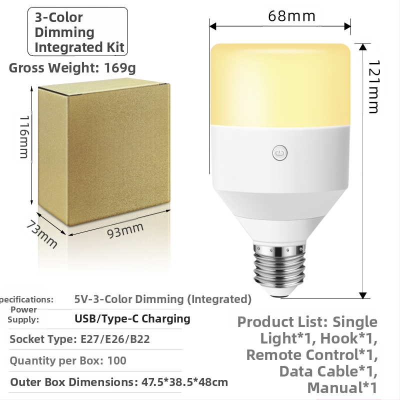 LED nočná lampička s diaľkovým ovládaním, bez kabeláže, nabíjateľná batéria, nastaviteľná jas, 5V, 5W, IP20